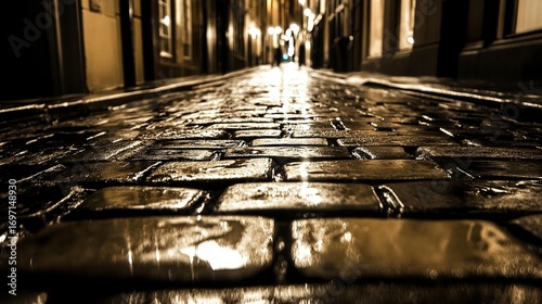 Cobblestone Street at Night