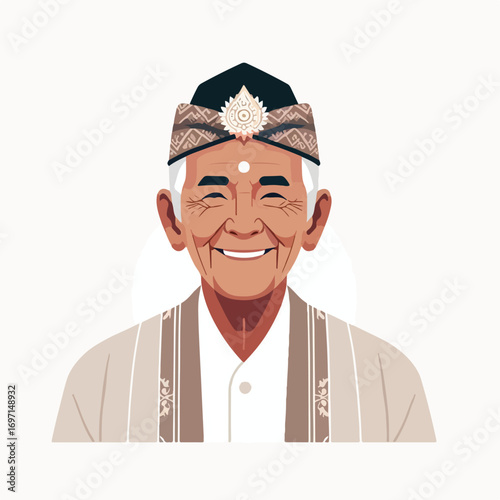 Grandpa with sarong and headband with simple and minimalist flat design using white background