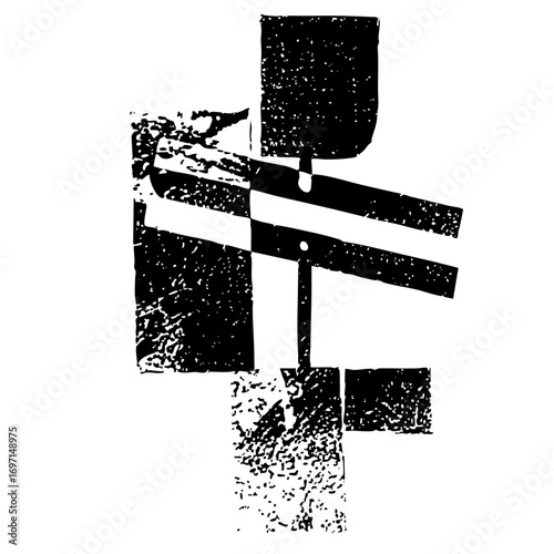 Vector Abstract geometric featuring fragmented black shapes.