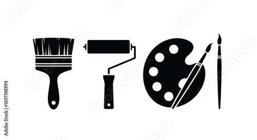 Painter tools silhouette collection vector illustration icon