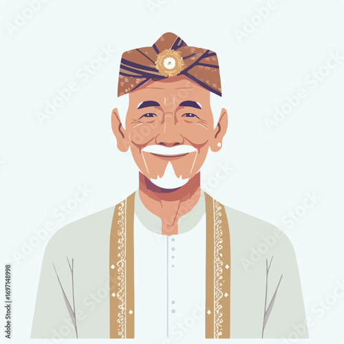 Grandpa with sarong and headband with simple and minimalist flat design using white background