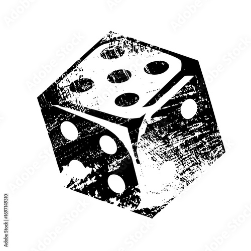 Vector Distressed monochrome of a six-sided die.