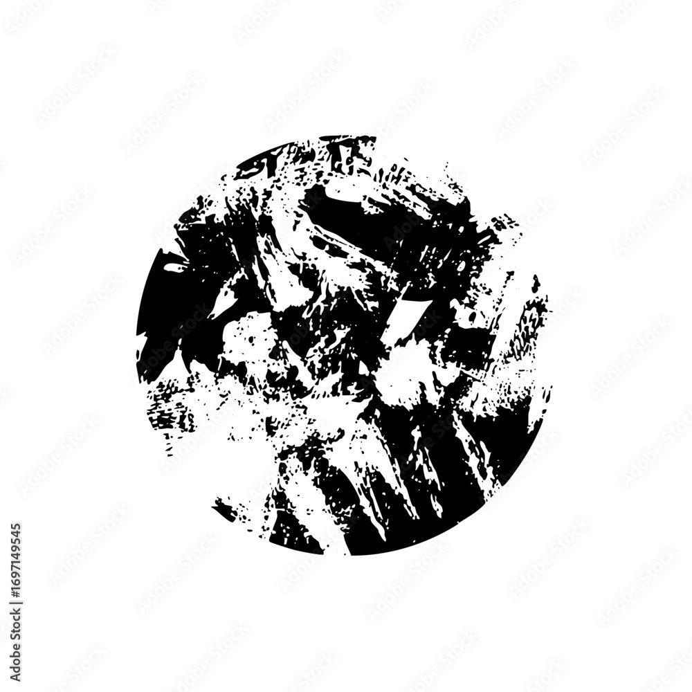 Obraz premium Vector Abstract distressed circular emblem with dynamic brushstrokes.