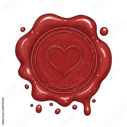 wax seal with heart symbol isolated on white background, romantic emblem for wedding invitations, love letters, vintage branding, and decoration