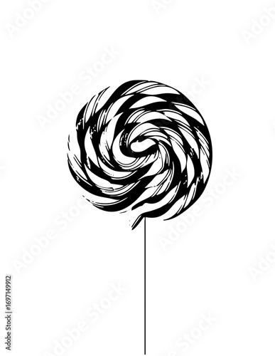 Vector Swirling striped lollipop with a slender stick.