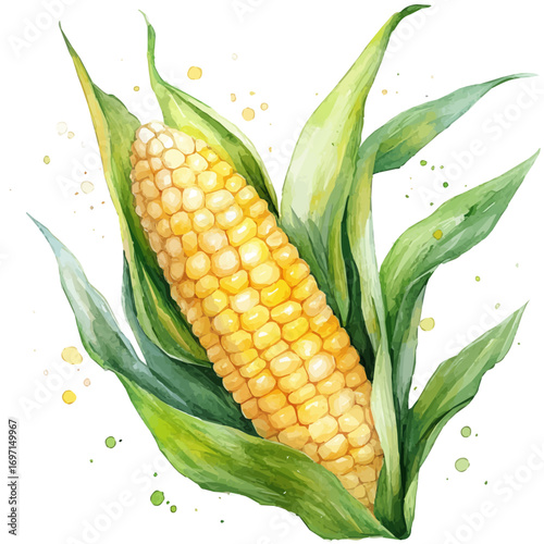Corn, watercolor illustration vector, isolated on a white background.