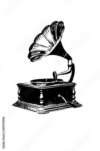 Vector Vintage gramophone showcases classic audio equipment.