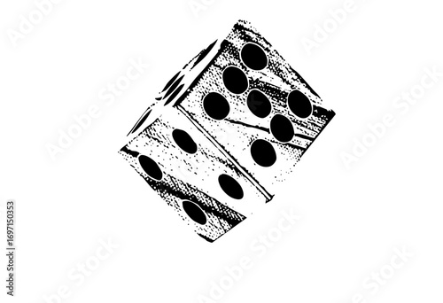 Vector Black and white of a rotated die with six dots.