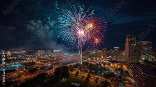 Spectacular fireworks display illuminates Kansas City skyline at night celebration