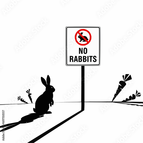 Surreal Rabbit Silhouette Facing Prohibited Sign