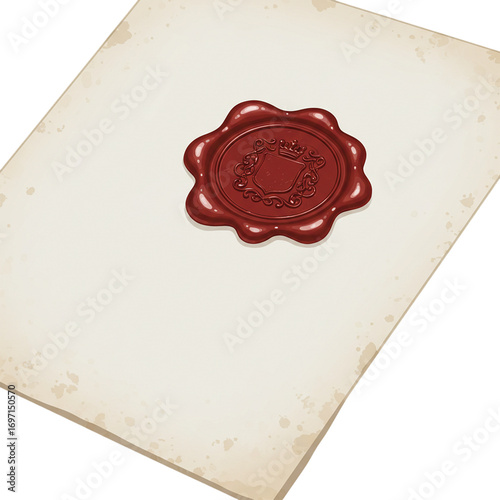 wax seal with certificate paper isolated on white background 