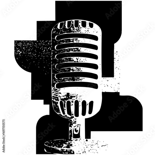 Vector Vintage microphone with distressed texture.