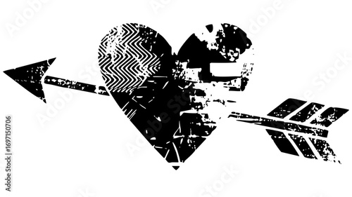 Vector Cupid aims an arrow through a heart-shaped silhouette.