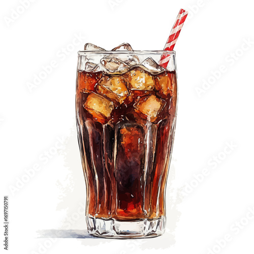 Cola, watercolor painting vector, isolated on a white background.