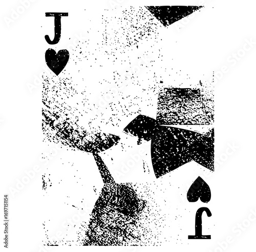 Vector Monochrome Jack of Hearts playing card with distressed texture.