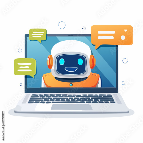 Friendly Robot Chatbot in Laptop Screen
