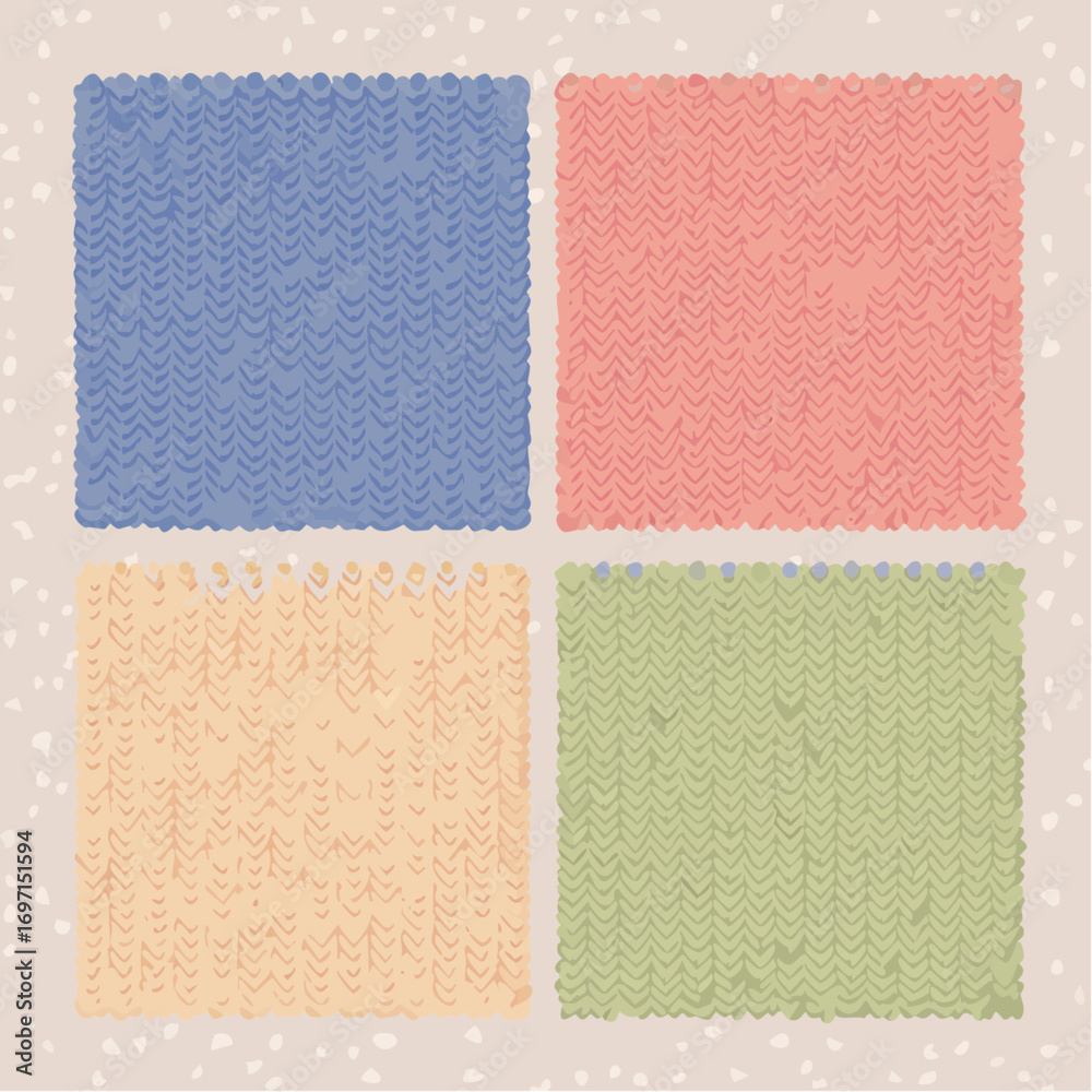 Fototapeta premium Four Color Knitted Fabric Samples on Pink Background
