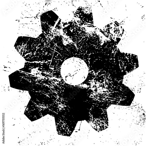 Vector Distressed gear with central void .