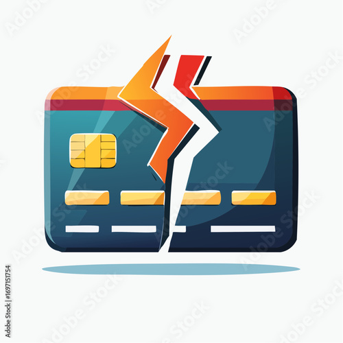 Broken Credit Card With Lightning Bolt on White Background