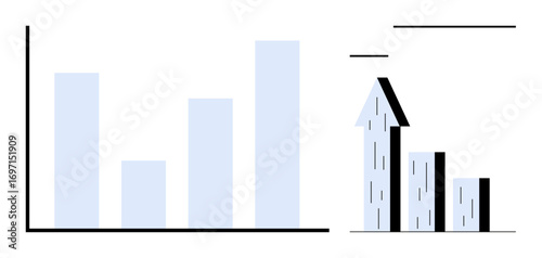 Bar chart with upward arrow indicating growth and improvement. Ideal for data analysis, business strategy, performance tracking, financial forecasting, economic growth, progress illustration