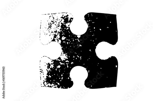 Vector Distressed black puzzle piece with rough edges.
