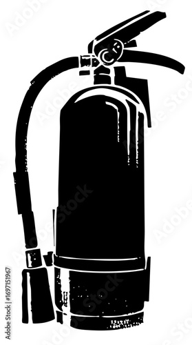 Vector Black silhouette of a fire extinguisher with a curved hose.
