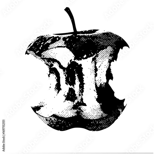 Vector Black and white of a bitten core.
