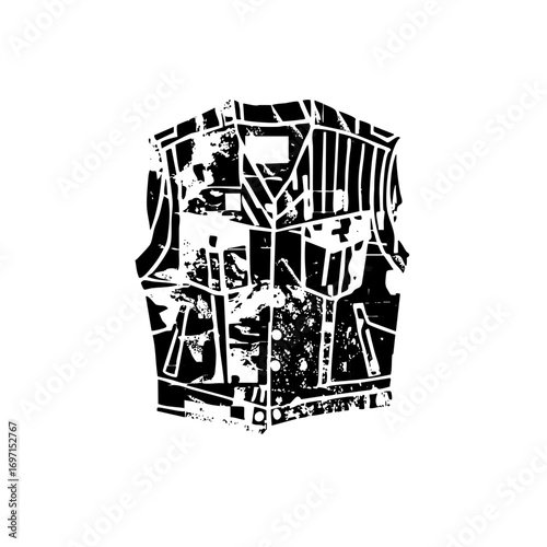 Vector Abstract geometric shield with distressed texture.