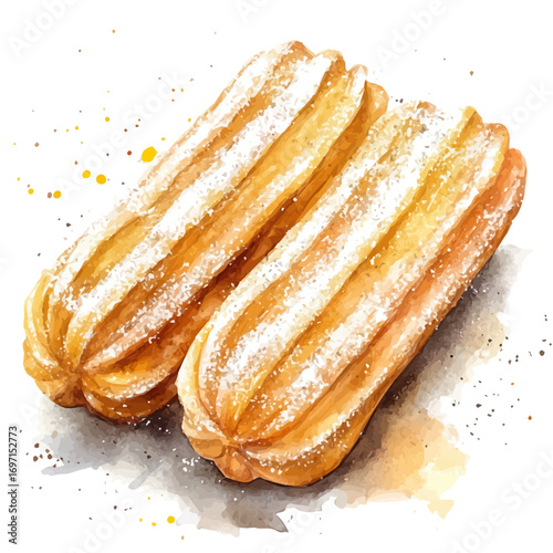 watercolor of Churros, vector, isolated on a white background.