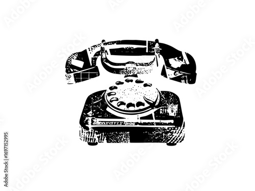 Vector Vintage rotary telephone in monochrome style.