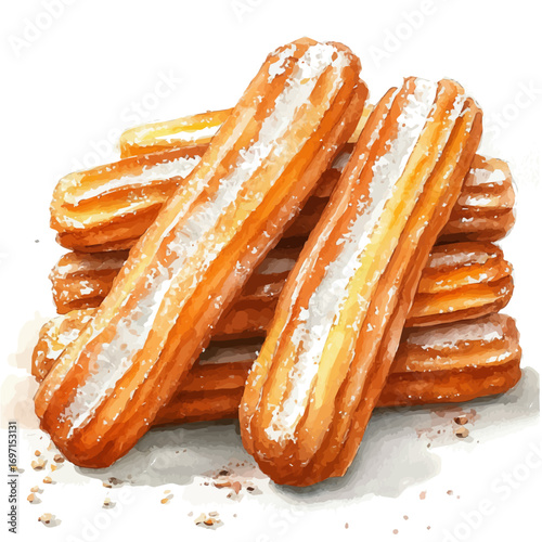 Churros, watercolor vector, isolated on a white background.