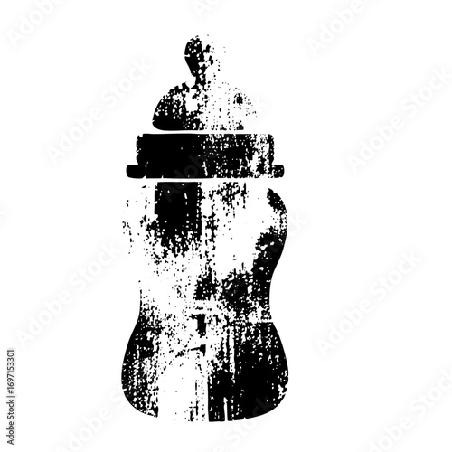 Vector Distressed baby bottle with a grunge texture.