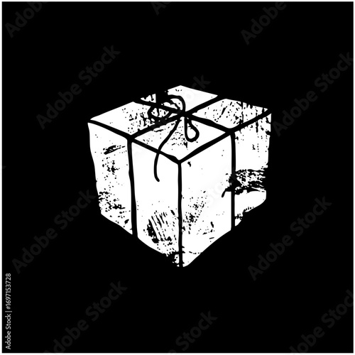 Vector Hand-drawn gift box with ribbon .