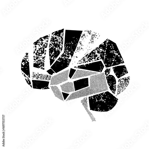 Vector Fragmented brain depicts mental complexity and cognitive processes.