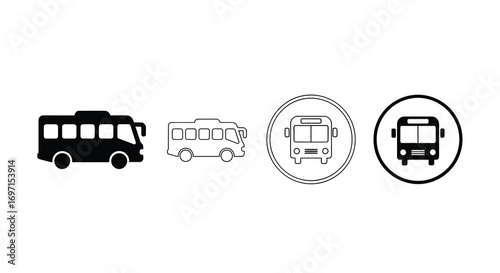 Set of public transport bus vector illustration icons