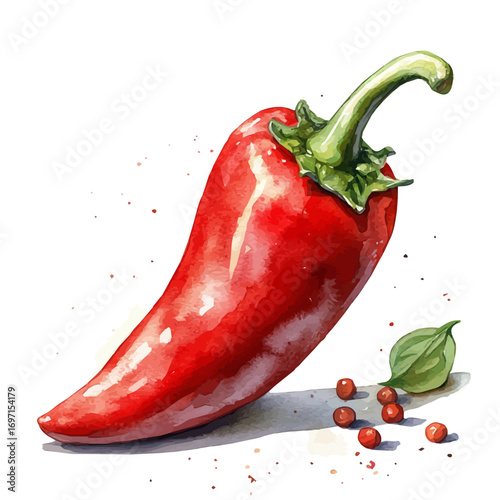 watercolor vector of Chili Pepper, isolated on a white background.