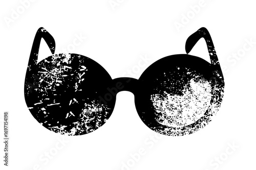 Vector Distressed circular sunglasses with curved arms.