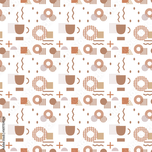 Donuts and Coffee Geometric Seamless Pattern (Ivory / Milk Tea)