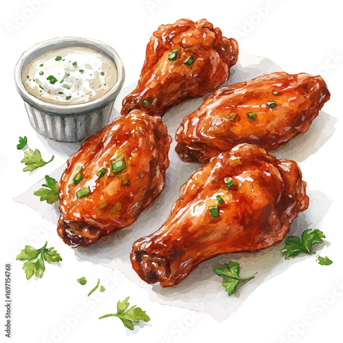 watercolor of Chicken Wings, vector, isolated on a white background.