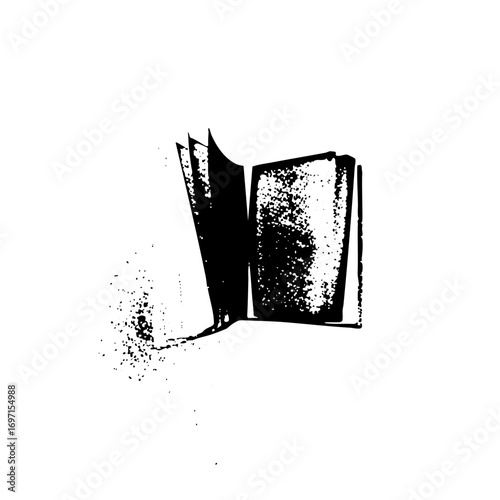 Vector Abstract open book with scattered particles.