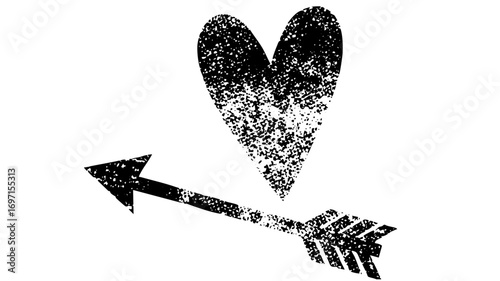 Vector Black heart pierced by a distressed arrow .