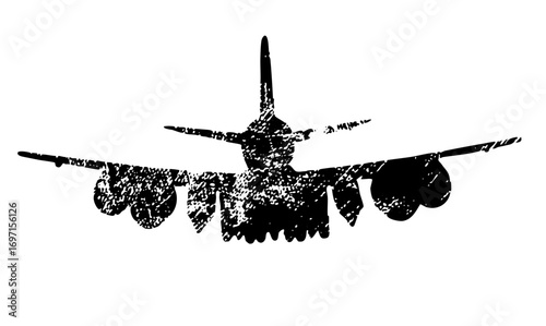 Vector Bold black silhouette of a fighter jet in flight.