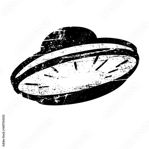 Vector Distressed monochrome of a classic flying saucer.