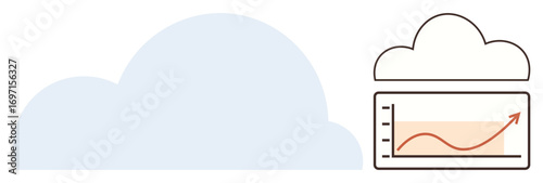 Cloud outline with embedded graph showing upward trend in data. Ideal for technology, cloud computing, analytics, data analysis, innovation, growth, business strategy. Flat and simple metaphor