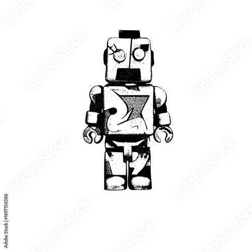 Vector Retro robotic figure with textured details.