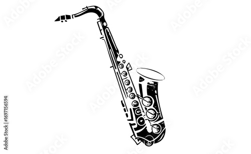 Vector Detailed vector of a golden saxophone instrument.