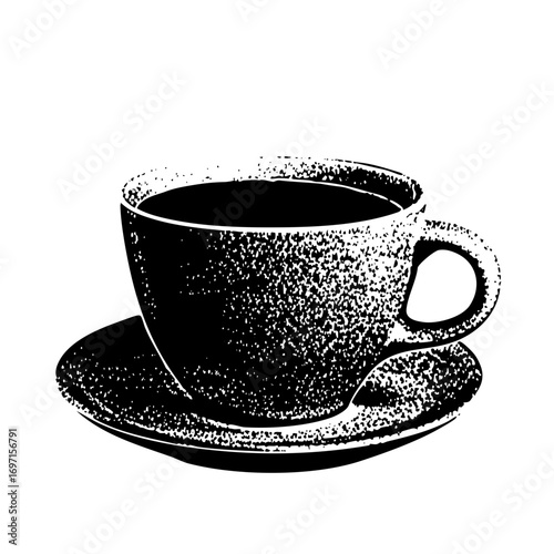 Vector Detailed of a black teacup and saucer.