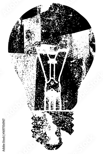 Vector Distressed lightbulb with internal filament details.