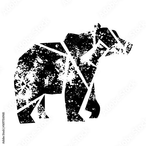 Vector Geometric bear with distressed texture.