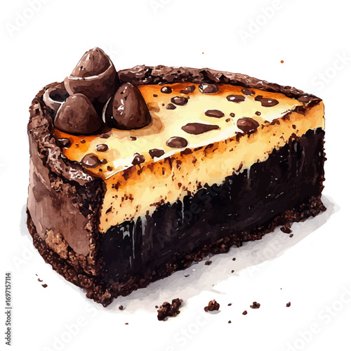 Cheesecake Brownie, watercolor illustration vector, isolated on a white background.